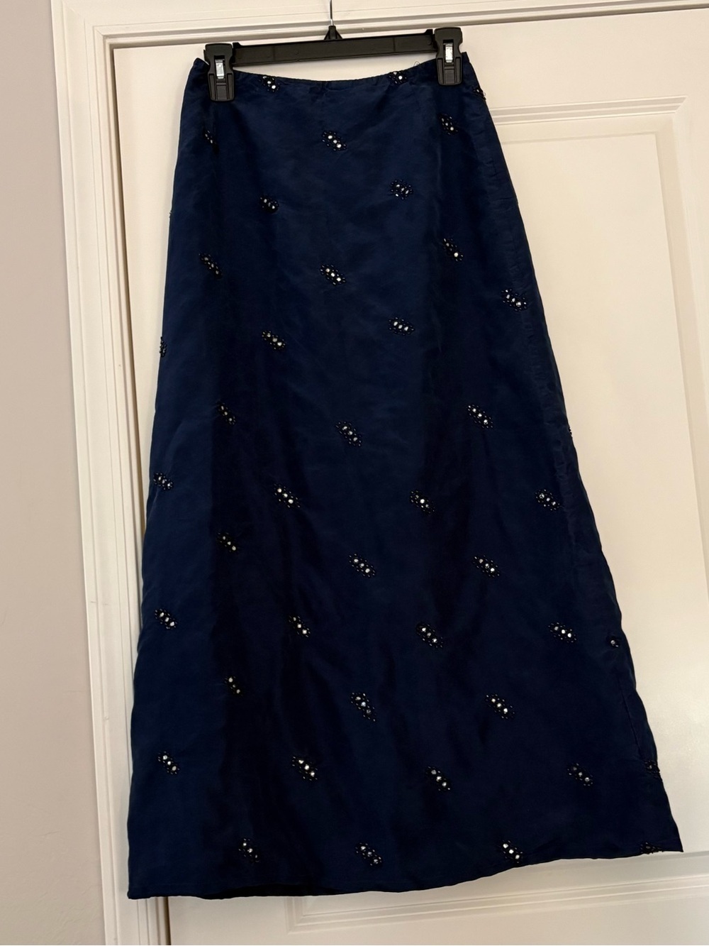 Vintage Women’s Navy Silk Embellished A-Line Maxi Skirt